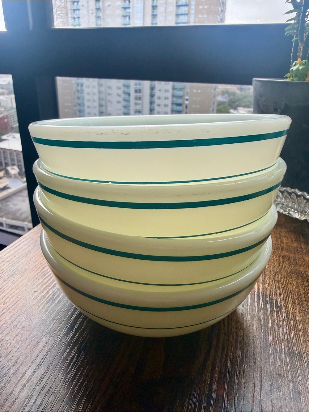 Vintage Corning Pyrex 705 Teal Stripe Restaurant Ware Bowls Set of 4